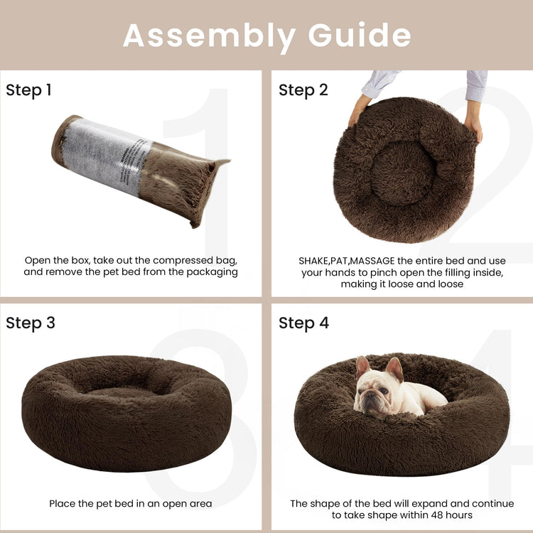 Love's cabin Calming Dog & Cat Bed, Cat Bed for Indoor Cats, Anti-Anxiety Donut Round Bed, Fluffy Warming Pet Bed for Small Medium Dogs and Cats, Beige Taupe 20"/24"