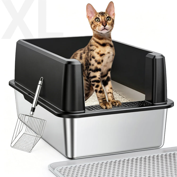 WoofiGo Enclosed Stainless Steel Cat Litter Box with Lid, XL Extra Large Litter Box for Big Cats, Metal Litter Pan High Sided, Never Absorbs Odors, Anti-Urine Leakage, Easy Cleaning, Include Scoop