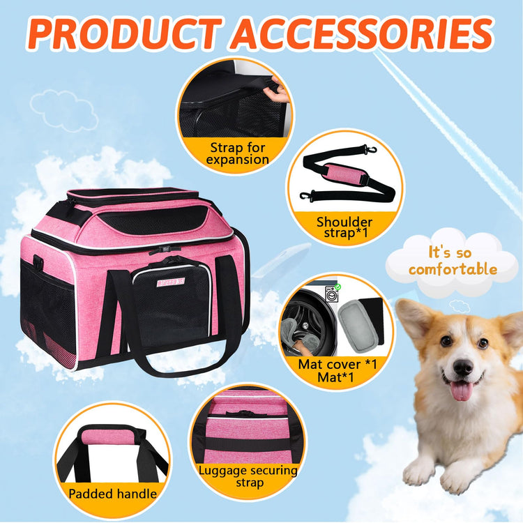 Petskd Top and Side Expandable Pet Carrier 18x11x11 Inches Delta United Airline Approved, Soft-Sided Carrier for Small Cats and Dogs with Locking Safety Zippers and Anti-Scratch Mesh(Black)