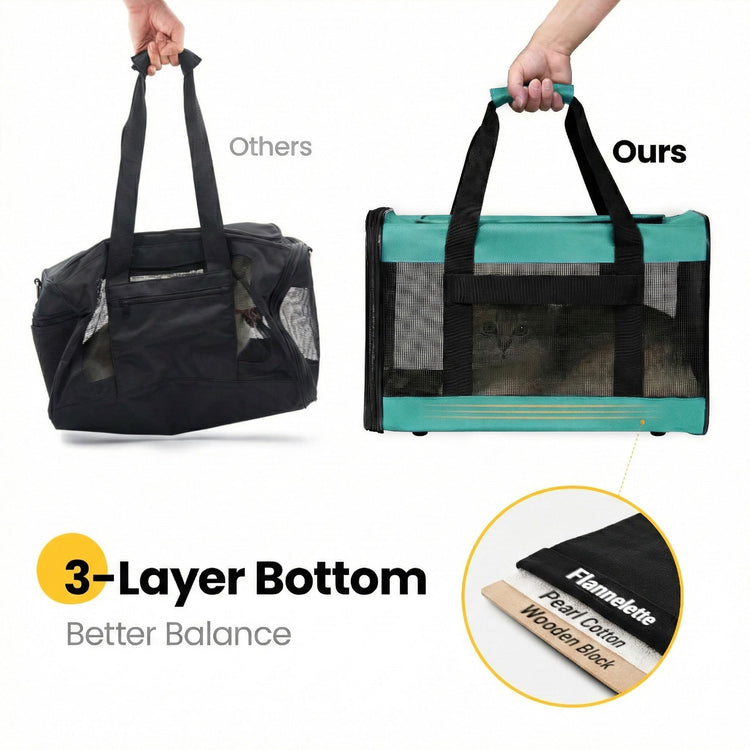 Conlun Cat Carrier Airline Approved, Soft-Sided Dog Carrier with Inner Safety Leash, Pet Transport Carrier for Small-Medium Cats Puppies up to 15 Lbs, Collapsible Travel Kitten Carrier Bag -BlackM