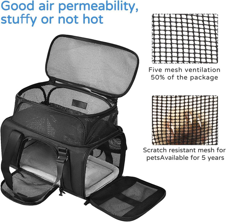 Wakytu Airline Approved Pet Carrier, TSA Approved Soft Sided Travel Bag for Small Dogs and Cats, 5 Mesh Windows & Padded Shoulder Strap for Plane Underseat, 17.7"x11"x8.3"