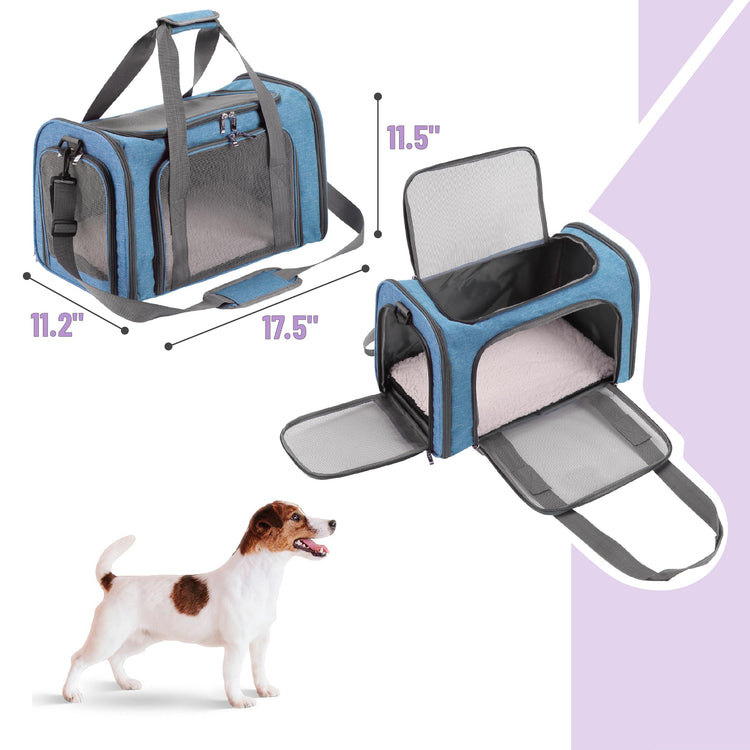 Mr. Pen- Pet Carrier, 17.5" x 11.2" x 11.5", Medium Size, Gray, Portable Travel Carrier for Small Pets, Cats & Small Dogs, Breathable Mesh, Safety Inner Leash, Side Pocket & Padded Shoulder Strap