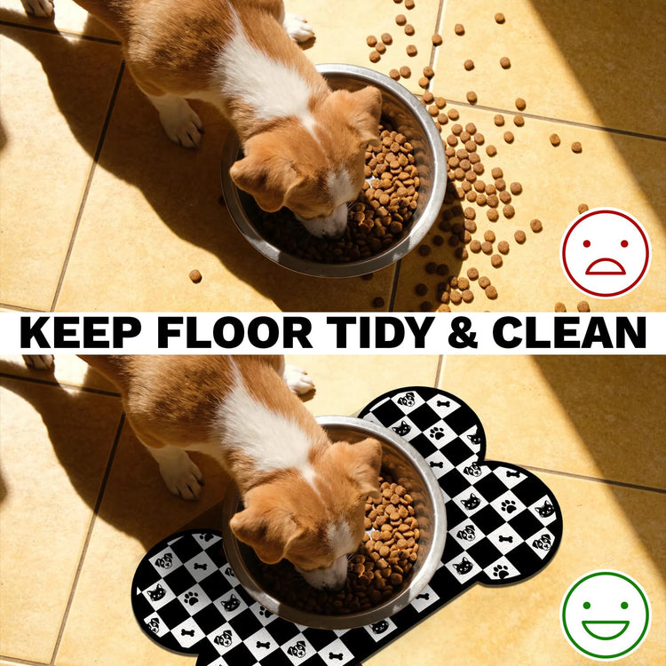 Pet Dog Cat Food Mat, Absorbent Bone Shaped Dog Bowl Mats for Food and Water, Non Slip Cute Dogs Cat Placemats Feeding Mat with Rubber for Floors Indoor Puppy Pet Accessories Supplies 12"x20" Khaki