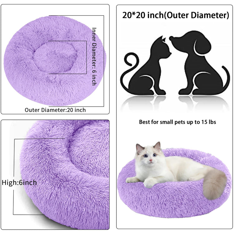 Dog Bed for Small Medium Large Dogs Cats, 20 inch Calming Washable-Round Cozy Soft Pet Bed for Puppy and Kitten with Slip-Resistant Bottom