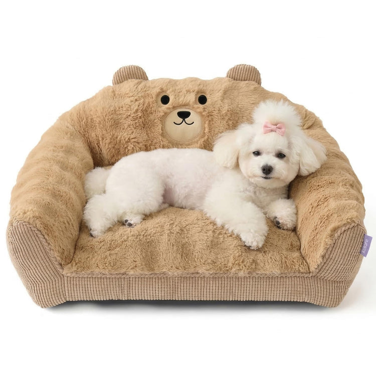 LE SURE Cute Dog Couch Bed, Small Dog Couch with Fluffy Original Bear Design, Cat Couch Bed with Removable Washable Cover, Puppy Bed for Small Pets, 28 inch, Brown
