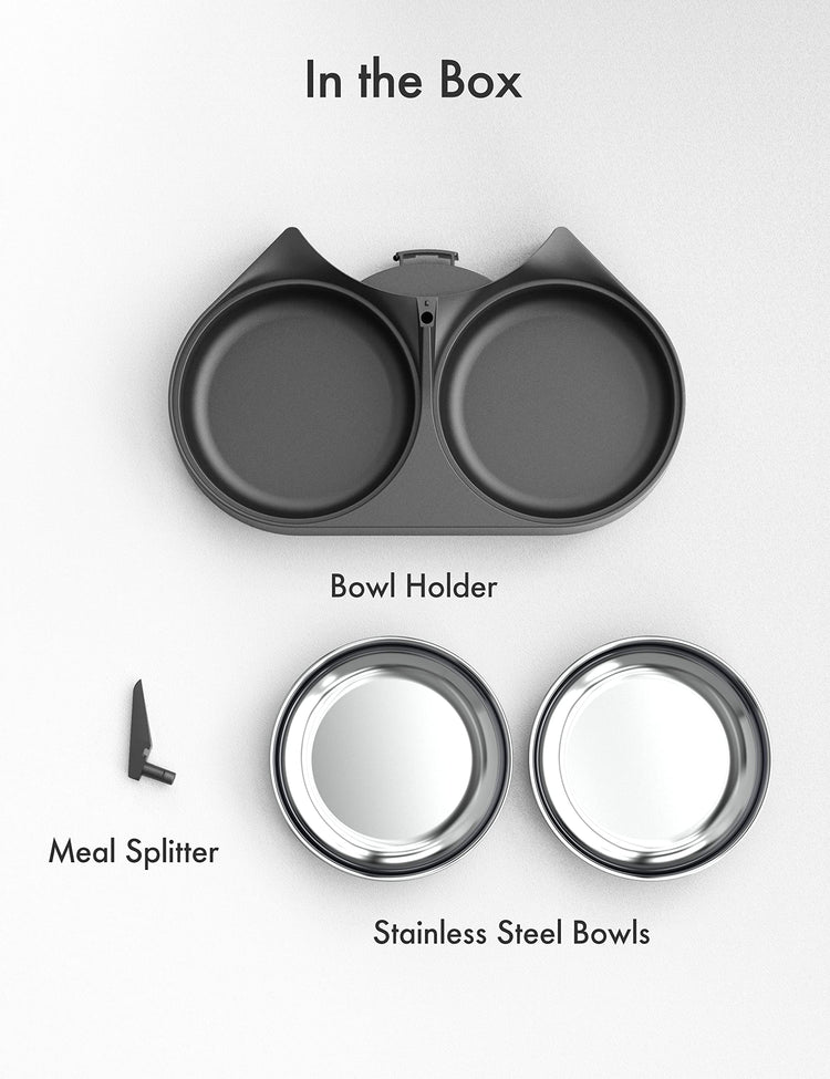 PETLIBRO Pet Food Splitter with Stainless Steel Bowls, Automatic Cat Feeder Bowls for Two Cats or Dogs, Suitable for PETLIBRO Automatic Cat Feeder PLAF005, PLAF006, PLAF103, PLAF203, White