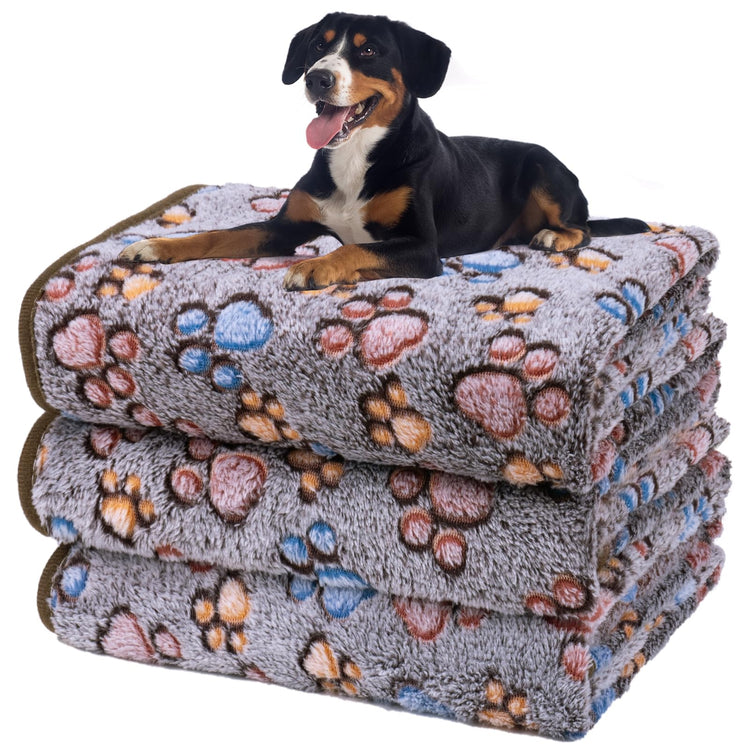 Dono 1 Pack 3 Dog Blankets, Soft Fluffy Fleece Pet Blanket Warm Sleep Mat Paw Print Design Puppy Kitten Throw Blanket Doggy Mat Blanket for Dogs