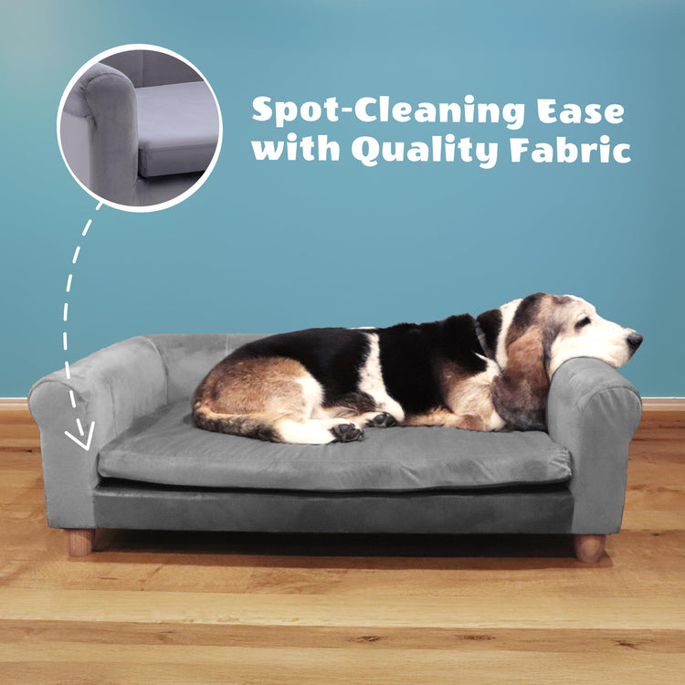 CRITTER SITTERS 33” Faux Suede Ped Bed in Brown, Durable Washable Sofa Couch for Small & Medium Cats & Dogs, Must Have Accessory for Yorkies, Shih Tzus & Frenchies, Kitten & Puppy Essential Furniture