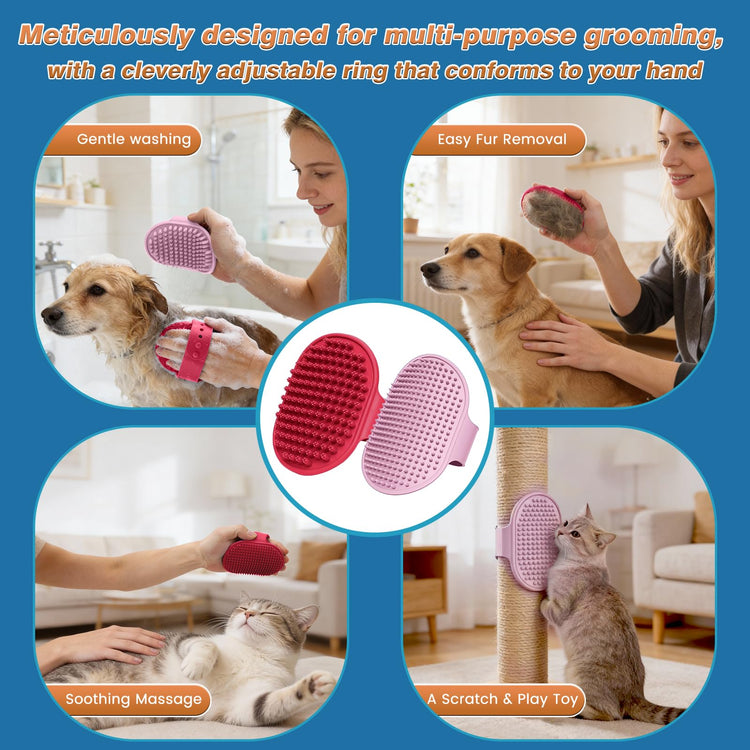 7PCS Pet Grooming Kit for Dogs and Cats，with Storage Bag & Includes Dog Washing Gloveswith High-Density Teeth, Adjustable Handle Dog Shampoo Brush, Dog Finger Toothbrush (Gray)