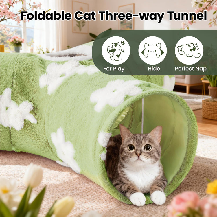 Tempcore Pet Cat Tunnel Tube Cat Toys 3 Way Collapsible, Tunnels for Indoor Cats，Kitty Bored Peek Hole Toy Ball Cat, Puppy, Kitty, Kitten, Rabbit