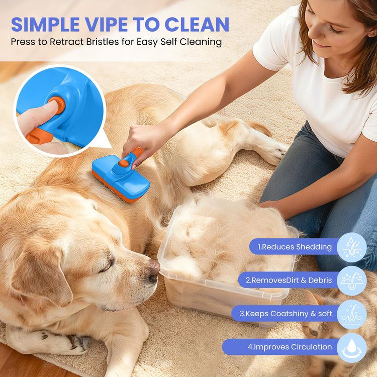 Self Cleaning Shedding Brush - 5-in-1 Professional Pet Grooming Kit Skin Friendly Grooming Tool for Dogs, Cats, and Puppies, Deshedding and Hair Removal for Long and Short Haired Pets, Blue