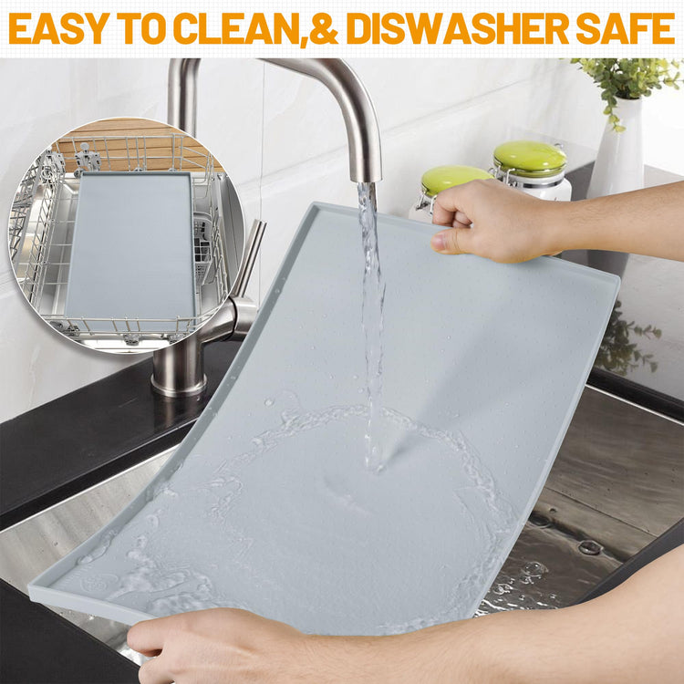 Hubulk Dog Feeding Mat,100% Waterproof Food Grade Silicone Pet Food and Water Bowl Placemat,Dishwasher, High Raised Edge to Prevent Spills,Nonslip Tray to Stop Messes on Floor (19"x12"x0.5", Grey)