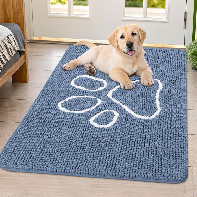 Smiry Dog Door Mat for Muddy Paws, Absorbent Dirt Trapper Non Slip Quick Dry Washable Chenille Mat for Mud Dogs, Entry Rug for Indoor and Outdoor (30x20 Inches, Grey and Black)
