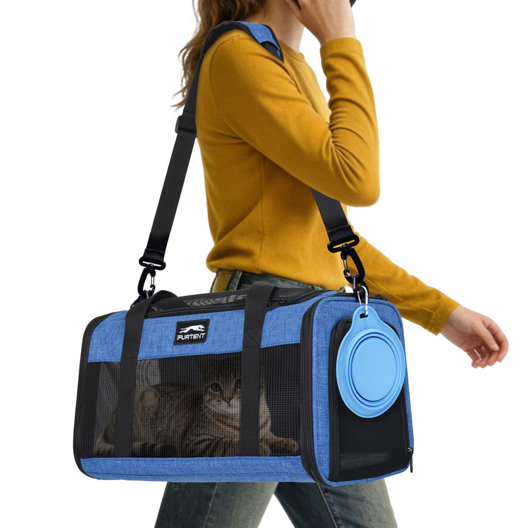 Pet Carrier Airline Approved, Soft Sided Cat Carrier for Small Pets up to 13 lbs, TSA Approved Dog Travel Bag with Foldable Bowl, Portable Soft Sided Pet Carrier for Kittens and Puppies