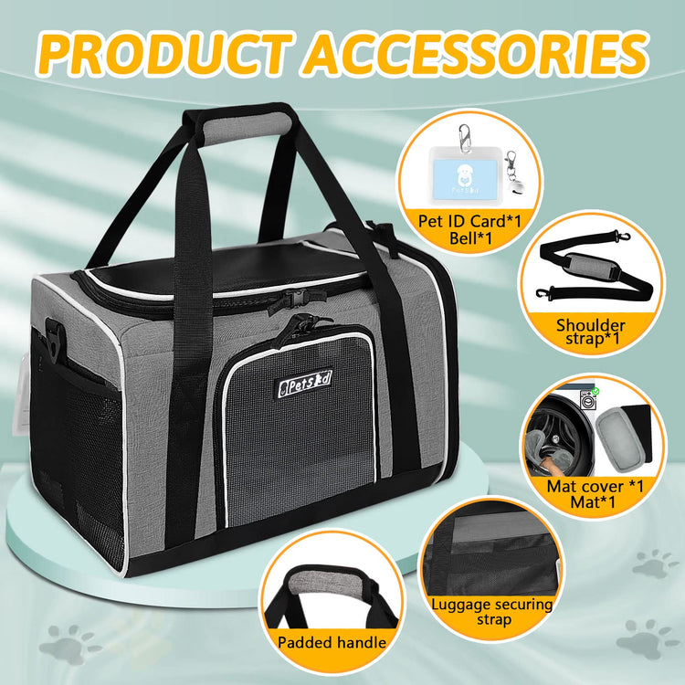 Petskd Pet Carrier 17x11x9.5 Alaska Airline Approved,Pet Travel Carrier Bag for Small Cats and Dogs, Soft Dog Carrier for 1-10 LBS Pets,Dog Cat Carrier with Safety Lock Zipper(Black)