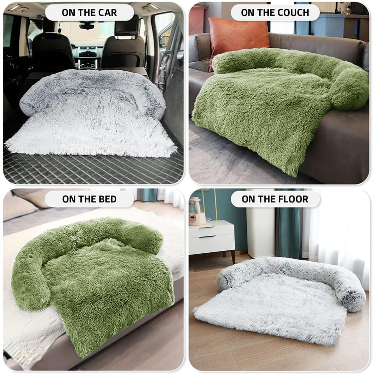 Calming Dog Bed Fluffy Plush Dog Mat for Furniture Protector with Removable Washable Cover for Large Medium Small Dogs and Cats (Small(35x31x5), Light Grey)