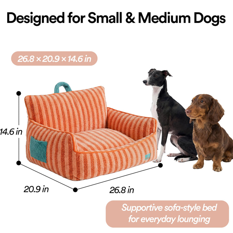 ZEZE Furniture-Style Sofa Pet Bed, Washable Plush Couch Bed with Bolstered Sides & Non-Slip Bottom for Dogs & Cats, Cozy Indoor Bed (Yellow, Small)
