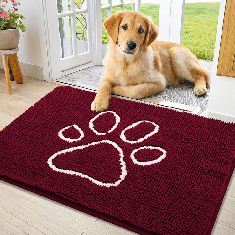 Smiry Dog Door Mat for Muddy Paws, Absorbent Dirt Trapper Non Slip Quick Dry Washable Chenille Mat for Mud Dogs, Entry Rug for Indoor and Outdoor (30x20 Inches, Grey and Black)