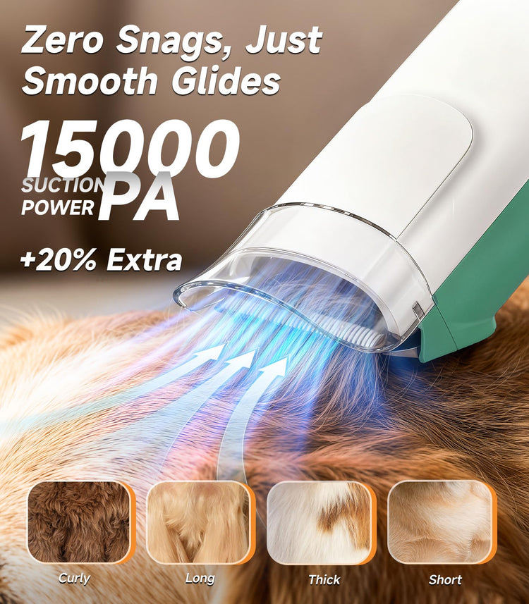 Buenkee Dog Grooming Kit with Vacuum, 15000Pa Pet Hair Clipper and Shedding Brush, 50dB Low Noise, 2L Capacity, White