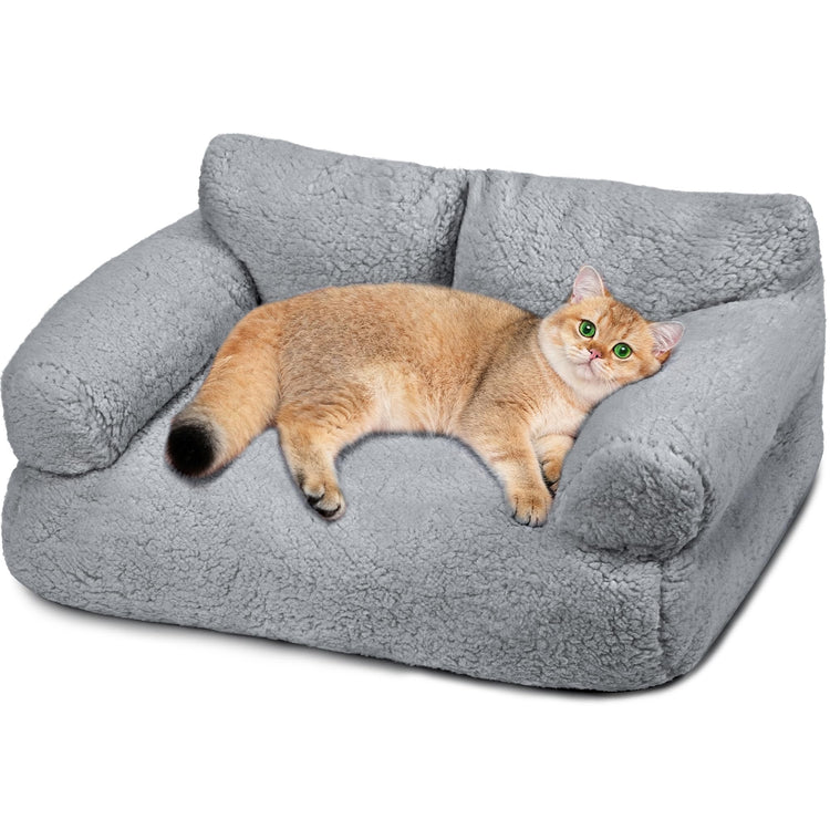 Large Cat Beds for Indoor Cats, Dog Couch Bed, Cute Cat Couch Sofas for Less 20lbs Kitten Puppy, Small Dog Sofas & Chairs with Removable Washable Cover, Soft Warm Pet Furniture, Cream