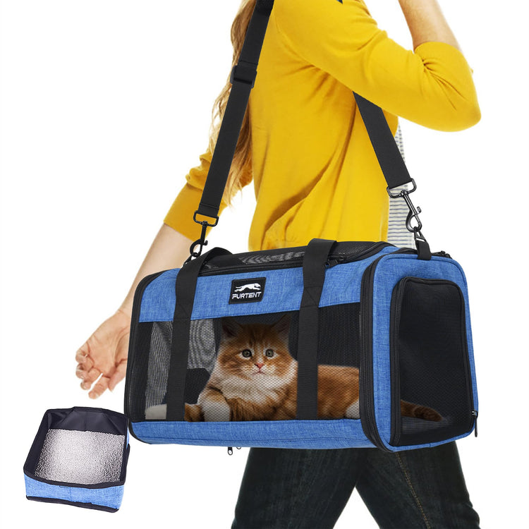 Pet Carrier Airline Approved, Soft Sided Cat Carrier for Small Pets up to 13 lbs, TSA Approved Dog Travel Bag with Foldable Bowl, Portable Soft Sided Pet Carrier for Kittens and Puppies