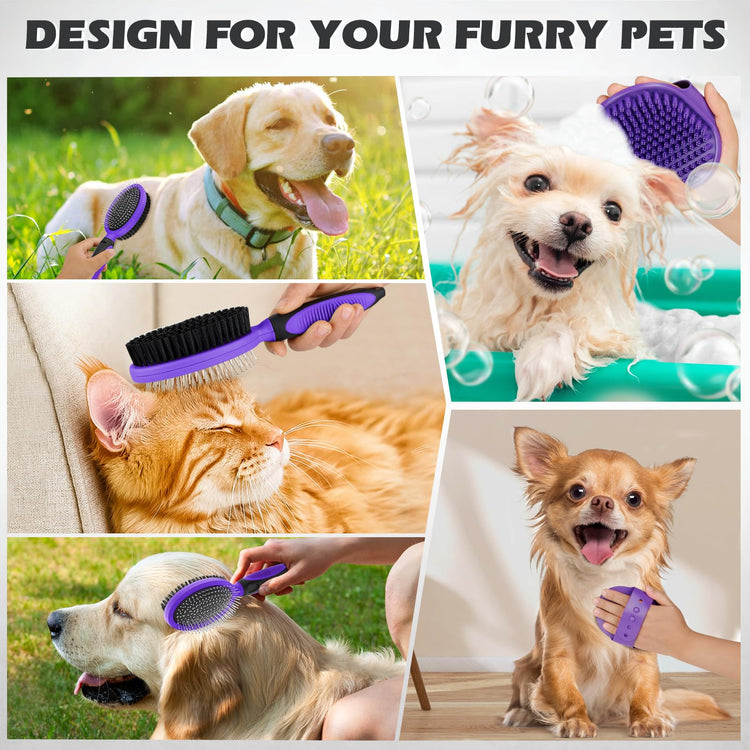 2PCS Pet Grooming Tools - Double-Sided Brush for Shedding and Bathing, Suitable for Short/Long Haired Dogs Cats and Horses, Deshedding Dog Brush, Mane & Tail Combs for Horses - Pet Supplies (Blue)