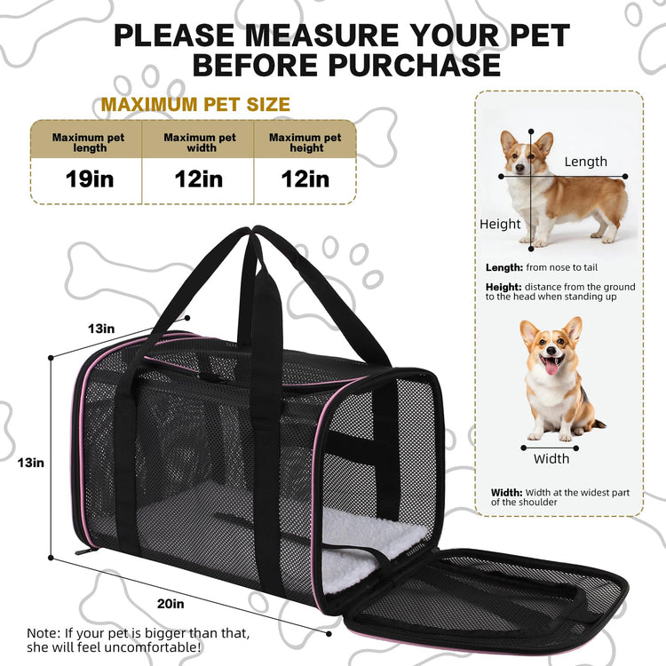Cat Carrier Dog Carrier Pet Carriers Soft-Sided Cats Bag Animal Carriers Puppy Carrying Bag TSA Airline Approved Small Dog Carrier Soft Sided, Collapsible Travel Carriers for Big Cats(Up to 16lbs),