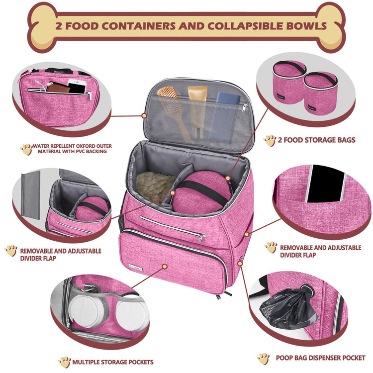 BAGLHER丨Dog Travel Bag Backpack, Airline Approved Pet Supplies Backpack, Dog Travel Bag with 2 Silicone Collapsible Bowls and 2 Food Baskets, Black