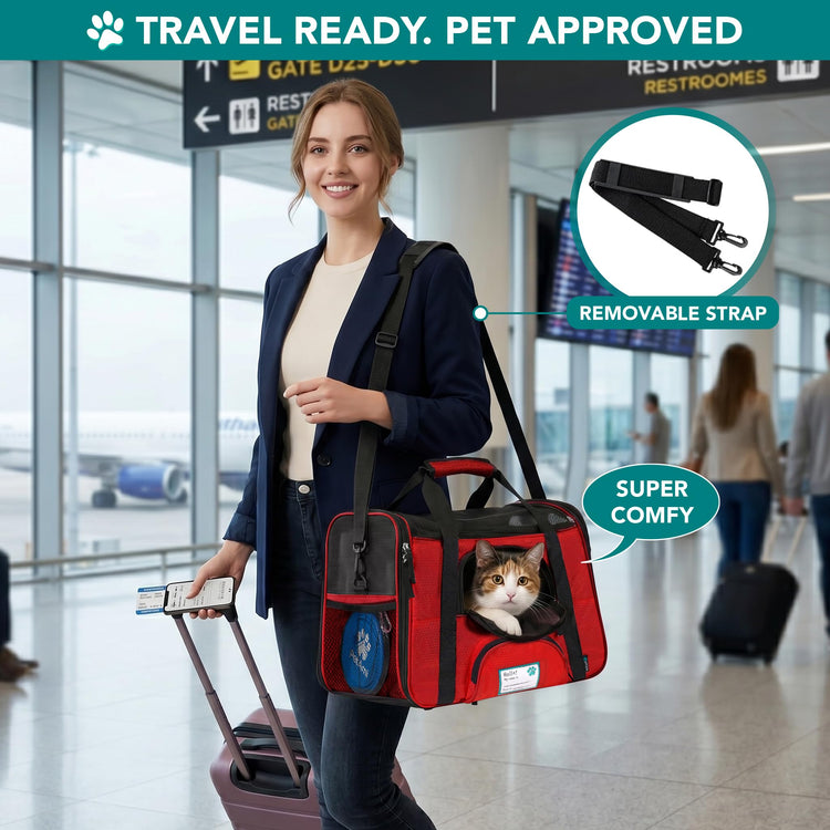 PetAmi Airline Approved Pet Carrier for Cats & Small Dogs, Soft Sided TSA Travel Carrier Bag with Sherpa Bed, Breathable Mesh Ventilation, Collapsible Bowl, Fits Under Seat, Up to 18 lbs, Small Pink