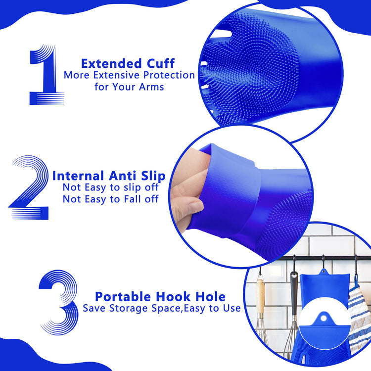 Pet Grooming Gloves—Dog Washing Gloves with High-Density Teeth, Dog Bath Scrubber with Enhanced Five Finger Design, Silicone Gloves for Dogs and Cats Bathing, Massage (Blue)