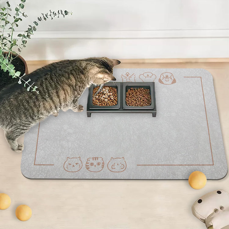 YCT Cat Pet Food Mat - Non-Slip Bottom Absorbent Quick Dry Feeding Mat for Dogs and Cats - Pet Supplies, 11.8"x18.1" Beige