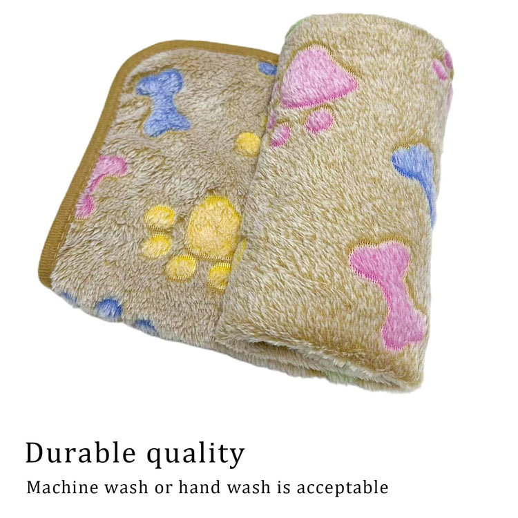 1 Pack 3 Blankets Super Soft Fluffy Premium Fleece Pet Blanket Flannel Paw Printed Throw for Dog Puppy Cat (Small 23x16'', Brown, Pink, White)