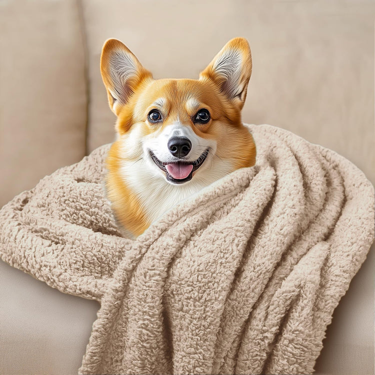 1 Pack 3 Calming Blankets Fluffy Premium Fleece Pet Blanket Soft Sherpa Throw for Dog Puppy Cat Beige Small (23" x16'')