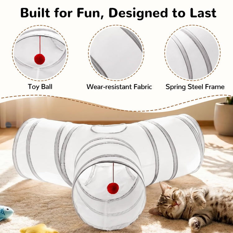 Tempcore Pet Cat Tunnel Tube Cat Toys 3 Way Collapsible, Tunnels for Indoor Cats，Kitty Bored Peek Hole Toy Ball Cat, Puppy, Kitty, Kitten, Rabbit