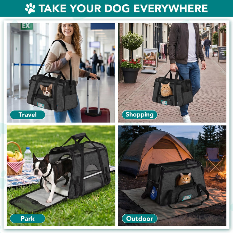 PetAmi Airline Approved Pet Carrier for Cats & Small Dogs, Soft Sided TSA Travel Carrier Bag with Sherpa Bed, Breathable Mesh Ventilation, Collapsible Bowl, Fits Under Seat, Up to 18 lbs, Small Pink