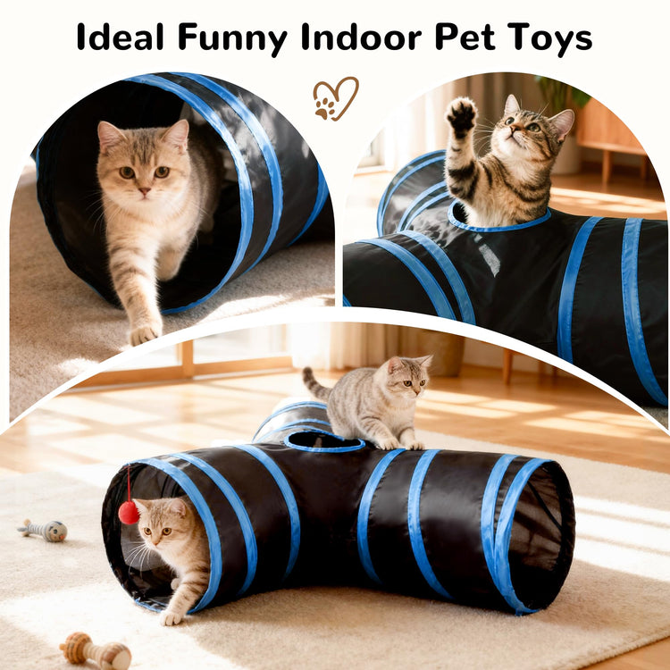 Tempcore Pet Cat Tunnel Tube Cat Toys 3 Way Collapsible, Tunnels for Indoor Cats，Kitty Bored Peek Hole Toy Ball Cat, Puppy, Kitty, Kitten, Rabbit