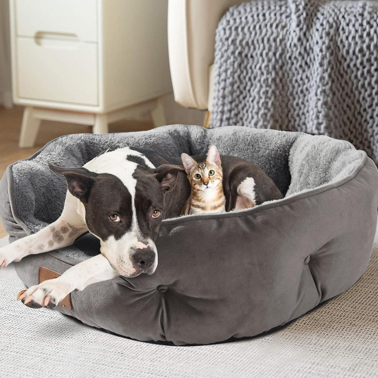 Asvin Small Dog Bed for Small Dogs, Cat Beds for Indoor Cats, Pet Bed for Puppy and Kitty, Extra Soft & Machine Washable with Anti-Slip & Water-Resistant Oxford Bottom, Grey, 20 inches