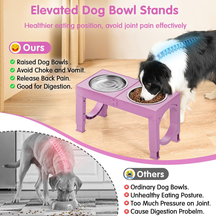 XIAZ Elevated Dog Bowls Large Breed Raised Dogs Bowl Stand Large/Medium Sized Dog Stainless Steel Food Water Bowl Stands 5 Heights Adjustable 9/11/12/14in Black Pet Feeder Dish Station