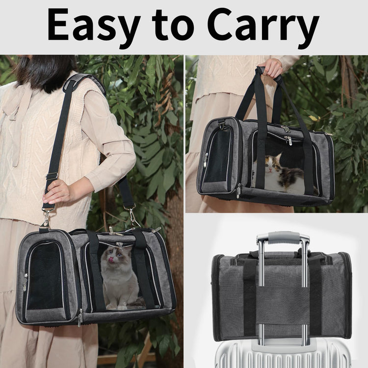 Soft-Sided Cat/Dog/Pet Carrier, Collapsible Pets Travel Carriers for Big Cats/Small Dogs with Shoulder Strap & Removable Mat, Mesh Puppy Carry Bag, Up to 16 Lbs, TSA Airline Approved(Black)