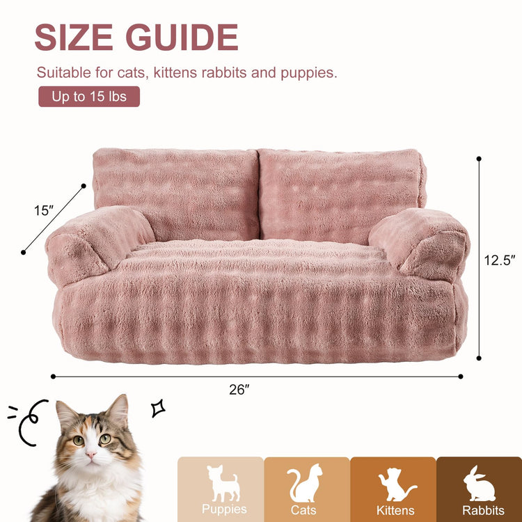 Cat Couch Bed, Cute Soft Pet Sofa for Indoor Cats Kittens Puppies with Removable Washable Cover, 26"x15", Dusty Purple