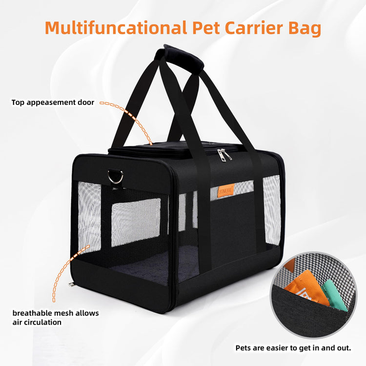 YUNIQUE Soft-Sided Cat & Dog Carrier for Pets Up to 15 Lbs, Airline Approved Collapsible Travel Puppy Carrier with Lightweight Fabric Design (Grey)