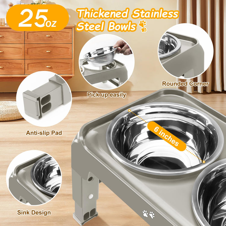 COMESOON Elevated Dog Bowls, 4 Height Adjustable Raised Bowl Stand with 2 Thick 50oz Stainless Steel Food Bowls Non-Slip Feeder Adjusts to 3.7'', 9.2'', 10.75'', 12.36'' Black, (DB-W01)