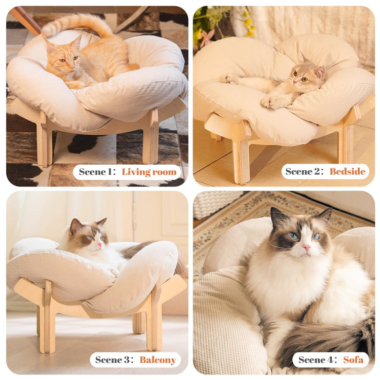 CHEERHOME PETS Elevated Cat Bed Wooden with Cushion Fluffy Pet Couch Sofa for Indoor Cats Raised Kitty Lounge Chair Suitable for Puppy, Cat Furniture(Pink)