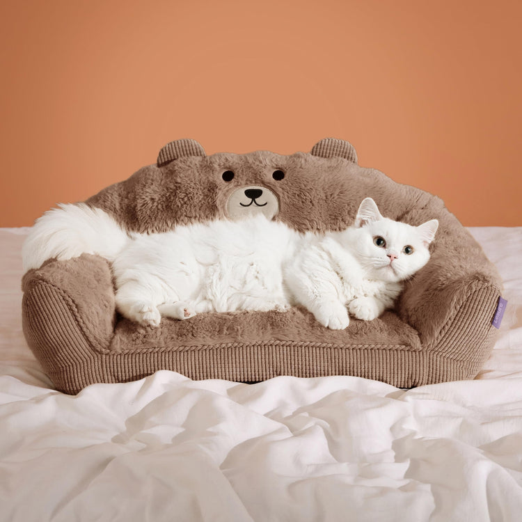 LE SURE Cute Dog Couch Bed, Small Dog Couch with Fluffy Original Bear Design, Cat Couch Bed with Removable Washable Cover, Puppy Bed for Small Pets, 28 inch, Brown