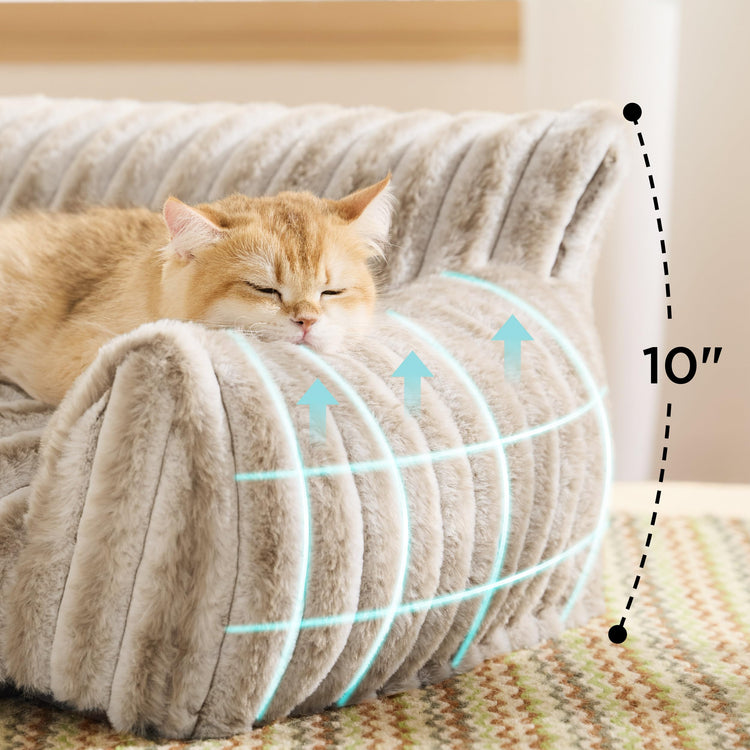 Bedsure ComfyFleece™ Cute Cat Couch for Pets - As Seen on TV on Good Day New York, Fluffy Cats beds for Indoor Cats with Removable Washable Cover, Supportive Pet Sofa, 24inch, Cream