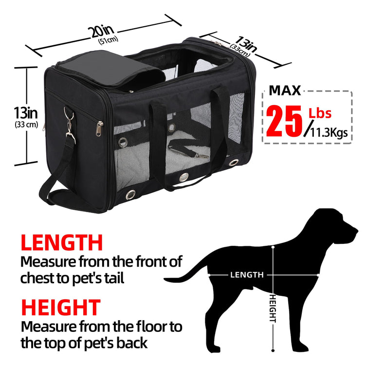 Soft Sided Cat/Dog Carrier,Collapsible Pets Travel Carriers for Pet/Puppy with Shoulder Strap & Removable Mat,Mesh Top Load Small Dogs/Cats Carry Bag Up to 17 Lbs TSA Airline Approved（Black,M）