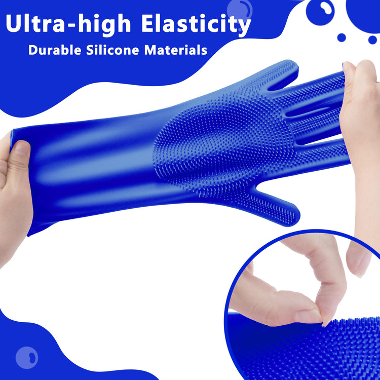 Pet Grooming Gloves—Dog Washing Gloves with High-Density Teeth, Dog Bath Scrubber with Enhanced Five Finger Design, Silicone Gloves for Dogs and Cats Bathing, Massage (Blue)