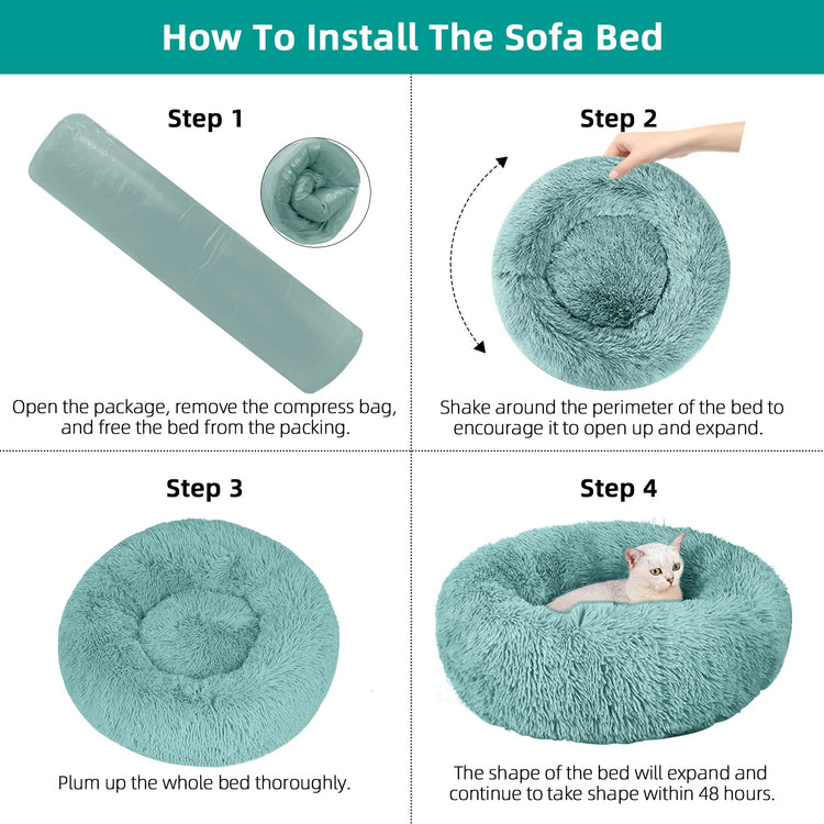 Dog Bed for Small Medium Large Dogs Cats, 20 inch Calming Washable-Round Cozy Soft Pet Bed for Puppy and Kitten with Slip-Resistant Bottom