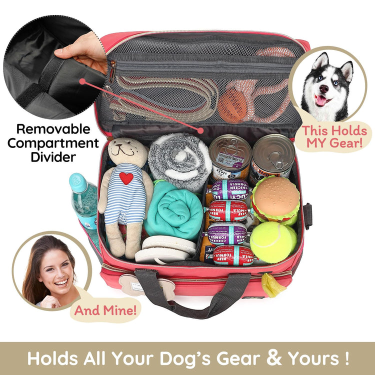 Dog Travel Bag for Traveling| Week Away/Overnight Dog Travel Accessories with Multi-Function Pockets| Travel Set for Dogs and Cats|Ideal Pet Diaper Bag and Pet Gift Kit(Grey)