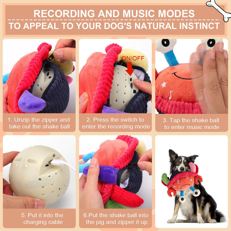 BABORUI Interactive Dog Toys Pig, Jumping Squeaky Dog Toys with Recording and Music Modes, Rechargeable Moving Dog Chew Toys for Small/Medium/Large Dogs to Keep Them Busy(Blue Pig)